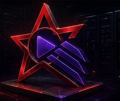 Futuristische PLAY-STAR Server-Infrastruktur mit beleuchtetem Logo